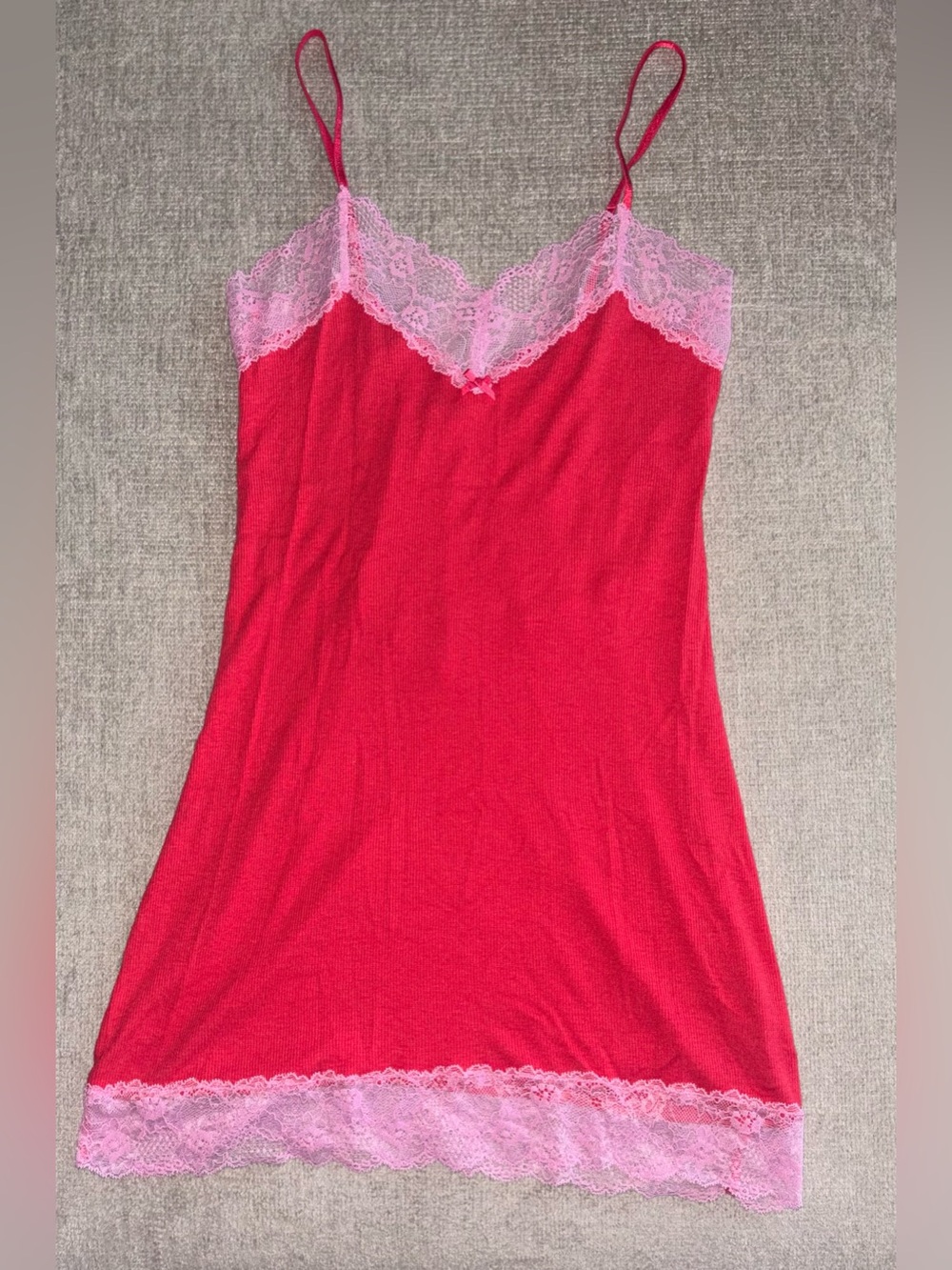 Victoria’s Secret Y2K Pink Lace Slip Dress | Red Ribbed Chemise Nightgown |